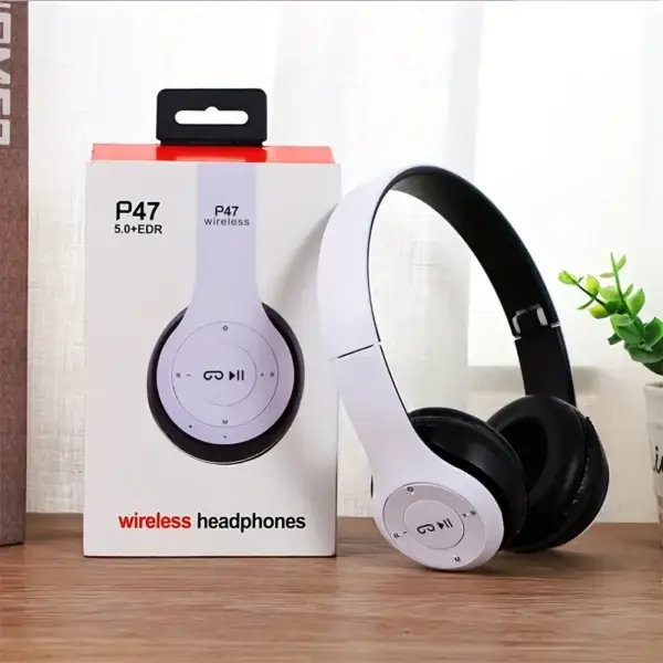 Casque stéréo P47 Bluetooth 5.0 – Sans fil, pliable, idéal pour le sport et le gaming – Compatible iPhone, Xiaomi et autres appareils.