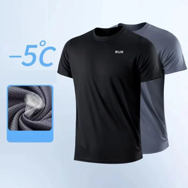 T-shirt de sport homme à séchage rapide – Manches courtes, col rond, respirant et léger – Idéal pour la gym, le running et l'entraînement. – Image 2