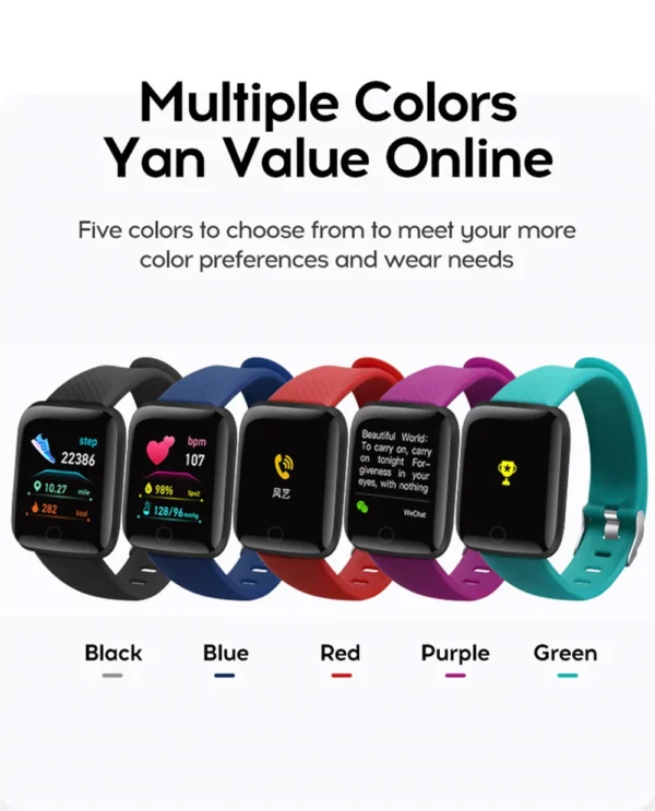 Montre intelligente multifonction pour hommes, femmes et enfants – Notifications, contrôle de la musique, sport, podomètre, compteur de calories, alarme – Modèle D13 / 116Plus – Image 18