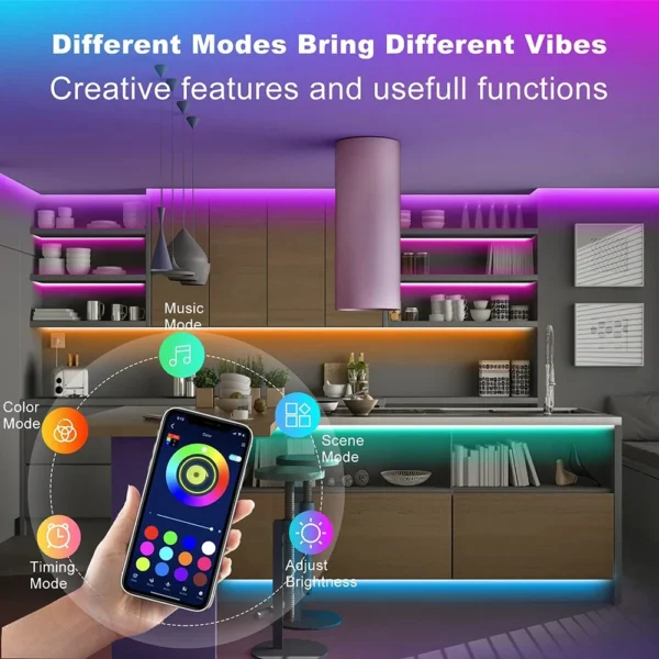 Bluetooth LED Strip Lights Smart SMD 5050 APP Remote Control Flexible Ribbon Diode Lamp Tape TV Backlights Game Room Home Decor – Image 13