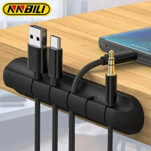 Organisateur de câbles USB en silicone NNBILI – Enrouleur et support de câbles pour bureau – Gestion et rangement des fils pour souris, casque et accessoires