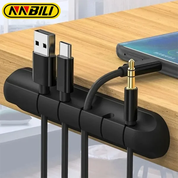 Organisateur de câbles USB en silicone NNBILI – Enrouleur et support de câbles pour bureau – Gestion et rangement des fils pour souris, casque et accessoires
