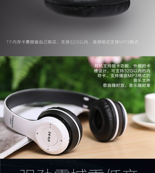 Casque stéréo P47 Bluetooth 5.0 – Sans fil, pliable, idéal pour le sport et le gaming – Compatible iPhone, Xiaomi et autres appareils. – Image 11