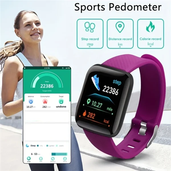 Montre intelligente multifonction pour hommes, femmes et enfants – Notifications, contrôle de la musique, sport, podomètre, compteur de calories, alarme – Modèle D13 / 116Plus – Image 16
