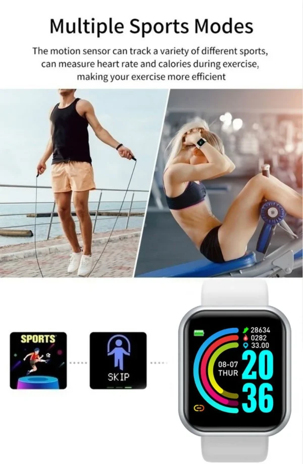 Montre connectée pour femmes et hommes – Bracelet intelligent avec Bluetooth, lecteur de musique, suivi sportif, moniteur de sommeil et affichage digital – Image 21