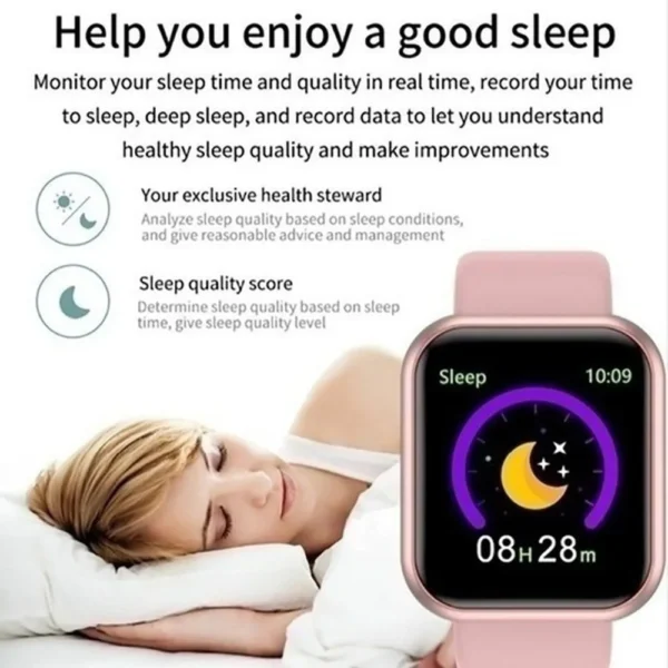 Montre connectée pour femmes et hommes – Bracelet intelligent avec Bluetooth, lecteur de musique, suivi sportif, moniteur de sommeil et affichage digital – Image 22