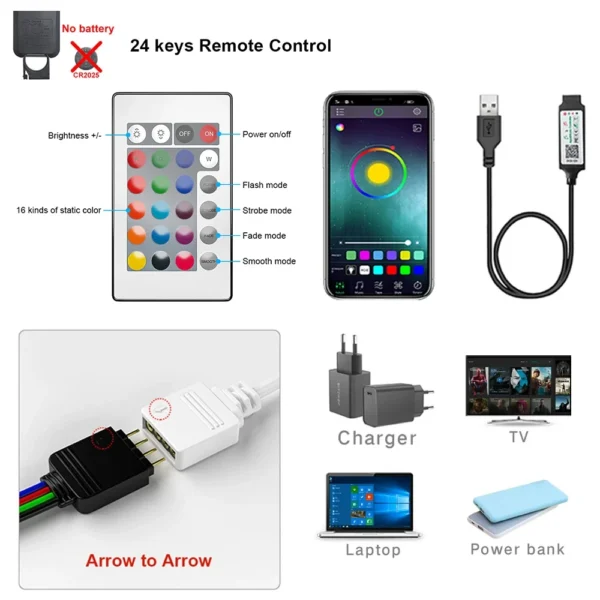 Bluetooth LED Strip Lights Smart SMD 5050 APP Remote Control Flexible Ribbon Diode Lamp Tape TV Backlights Game Room Home Decor – Image 21