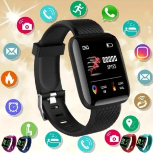 Montre intelligente multifonction pour hommes, femmes et enfants – Notifications, contrôle de la musique, sport, podomètre, compteur de calories, alarme – Modèle D13 / 116Plus