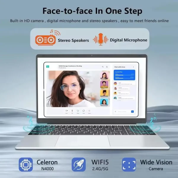 15.6" Windows 11 Pro Laptops Intel Celeron N4000 16GB RAM 1TB SSD Laptops Office Computer PC Fingerprint Unlock Notebook – Image 2