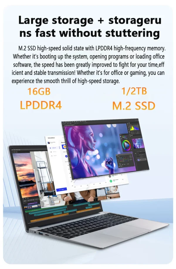 15.6" Windows 11 Pro Laptops Intel Celeron N4000 16GB RAM 1TB SSD Laptops Office Computer PC Fingerprint Unlock Notebook – Image 13