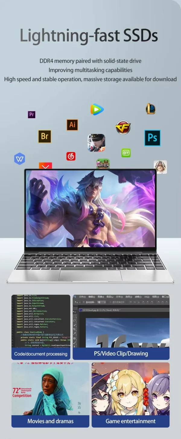 Laptop Computer Windows 11 Pro Intel Celeron N4000 2025 Notebook PC Gamer 12GB DDR4 512GB 1TB SSD 1920*1080 Office Computer PC – Image 12