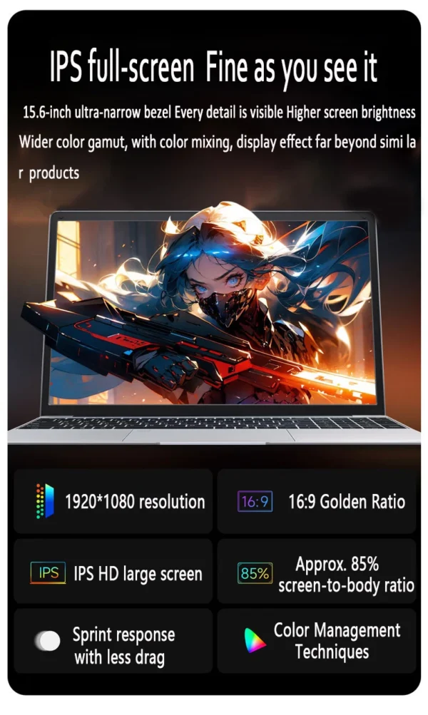 15.6" Windows 11 Pro Laptops Intel Celeron N4000 16GB RAM 1TB SSD Laptops Office Computer PC Fingerprint Unlock Notebook – Image 10