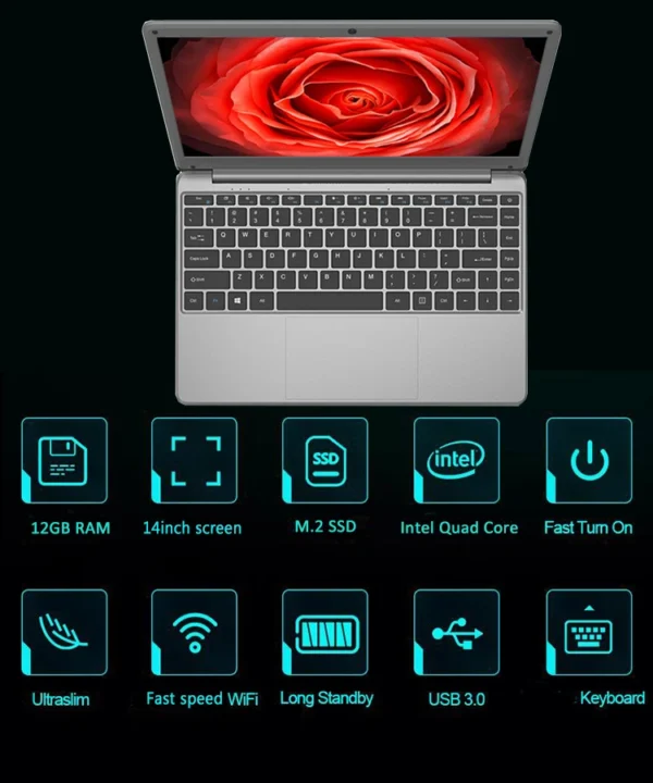 New 14 inch Slim Cheap Notebook Laptop 12GB RAM 1TB/512GB/256GB SSD Windows 10 Quad Core School Netbook Laptops – Image 7