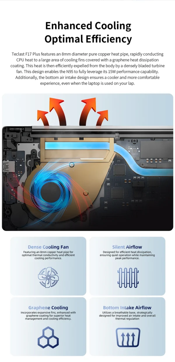 Teclast F17Plus 17.3 inch Laptop Intel N95 16GB RAM 512GB SSD Windows 11 Notebook 180° Flip Computer Backlit Keyboard mini-HDMI – Image 16
