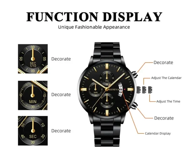 Fashion Men Black Stainless Steel Watch Luxury Calendar Quartz Wrist Watch Mens Business Watches for Man Clock Relogio Masculino – Image 13