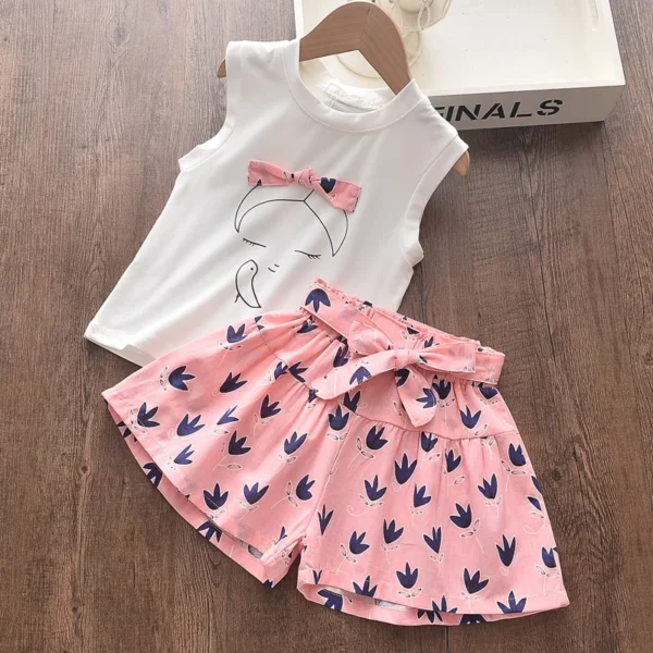 Ensemble vêtements fille Bear Leader – Nouvelle collection été, tenue décontractée 2 pièces : haut + pantalon – Mode enfant pour filles de 3 à 7 ans – Image 3