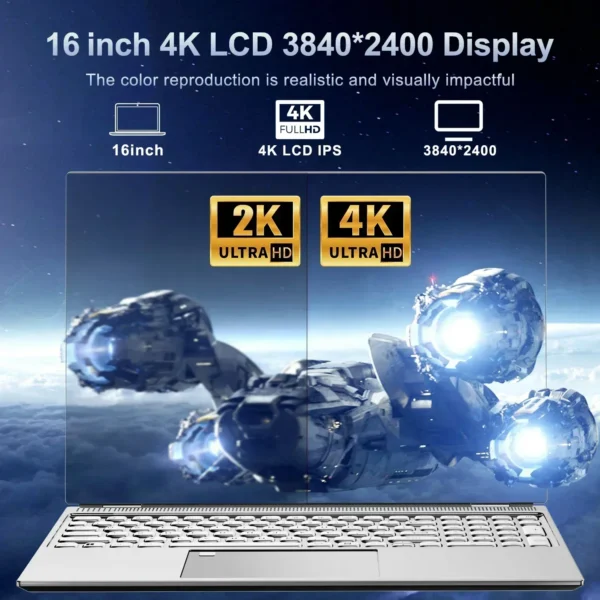 16"Gaming Laptop-Intel Celeron N95 4K HD 120Hz 32GB RAM 2TB SSD Windows 11 Fingerprint Unlock High-Performance Office&Gaming PC – Image 14