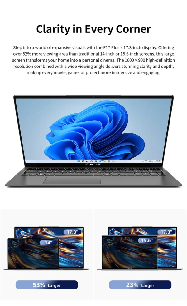 Teclast F17Plus 17.3 inch Laptop Intel N95 16GB RAM 512GB SSD Windows 11 Notebook 180° Flip Computer Backlit Keyboard mini-HDMI – Image 11