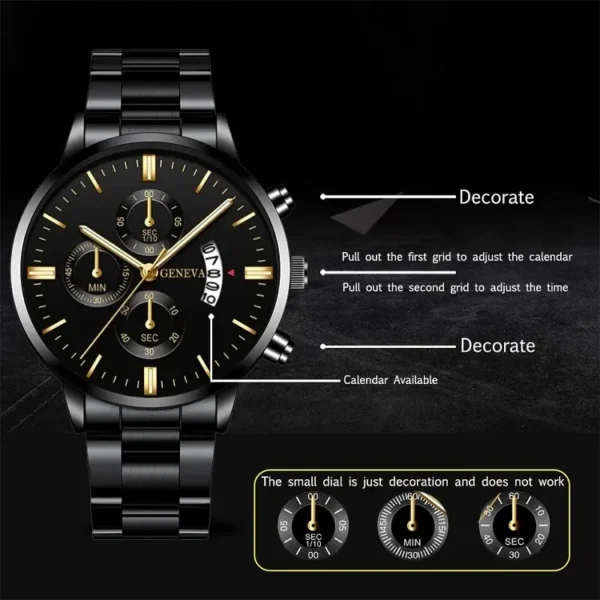 Fashion Men Black Stainless Steel Watch Luxury Calendar Quartz Wrist Watch Mens Business Watches for Man Clock Relogio Masculino – Image 2