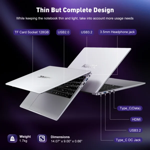 ACEMAGIC 15.6" Ultra Slim Laptop 16GB RAM 512GB SSD Intel N97 Notebook Gamer 1920*1080 Display Office Study Computer Windows 11 – Image 3