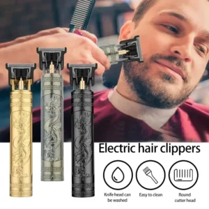 Tondeuse électrique vintage T9 – Rasoir professionnel rechargeable pour hommes – Coupe de cheveux précise, design Dragon ou Bouddha, idéale pour barbiers