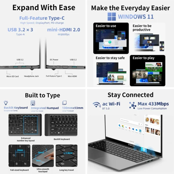 Teclast F17Plus 17.3 inch Laptop Intel N95 16GB RAM 512GB SSD Windows 11 Notebook 180° Flip Computer Backlit Keyboard mini-HDMI – Image 5