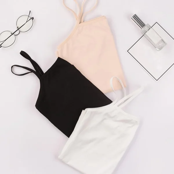 Summer Sexy Sling Camisoles Black White Tank Top Women Crop Tops Sleeveless T-Shirt Sport Vest Simple Solid Color Thin Camisole – Image 14