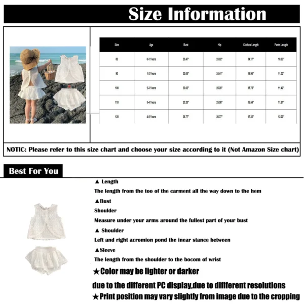 Ensemble été 2025 pour filles – Tenue en dentelle ajourée pour bébé, t-shirt sans manches + short – Vêtements décontractés pour enfants – Image 6