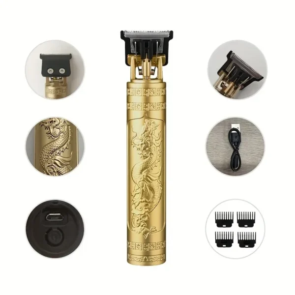 Tondeuse électrique vintage T9 – Rasoir professionnel rechargeable pour hommes – Coupe de cheveux précise, design Dragon ou Bouddha, idéale pour barbiers – Image 2