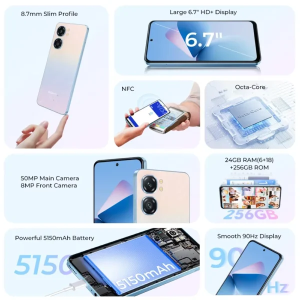 OUKITEL C58 Pro Phone Portable - 6.7 " - 24Go + 256 Go - 50MP-5150mAh-Android Smartphone 14 - NFC GPS Double SIM 4G – Image 11