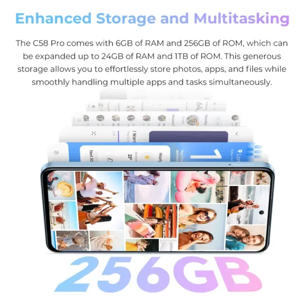 OUKITEL C58 Pro Phone Portable - 6.7 " - 24Go + 256 Go - 50MP-5150mAh-Android Smartphone 14 - NFC GPS Double SIM 4G – Image 5