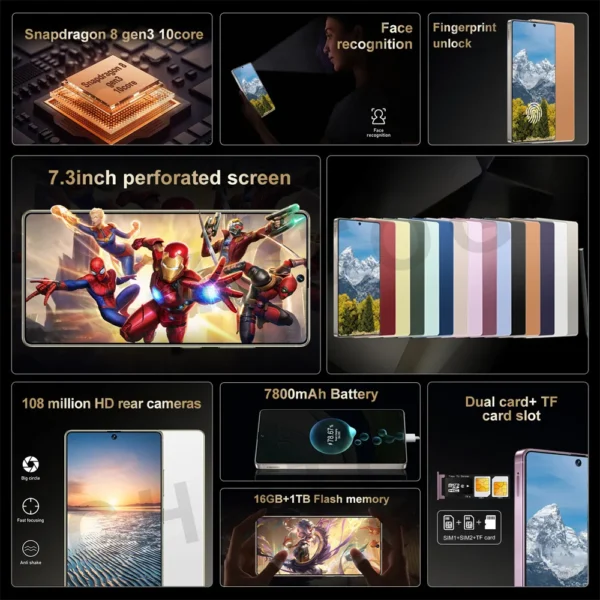 New SMS 25 Ultra Smartphone Original Android 7.3HD Cell Phone Snapdragon 8 Gen3 Dual SIM Cellphones 4G 5G Unlocked Mobile Phones – Image 2