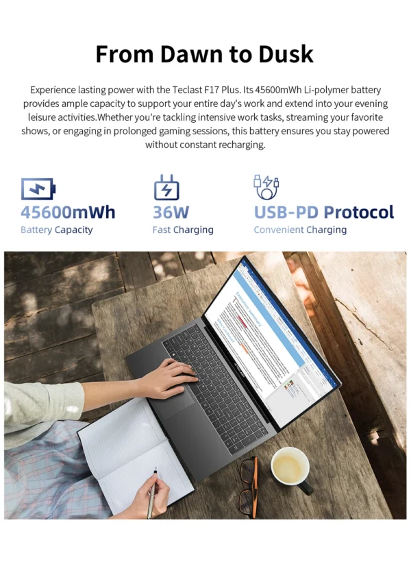 Teclast F17Plus 17.3 inch Laptop Intel N95 16GB RAM 512GB SSD Windows 11 Notebook 180° Flip Computer Backlit Keyboard mini-HDMI – Image 23