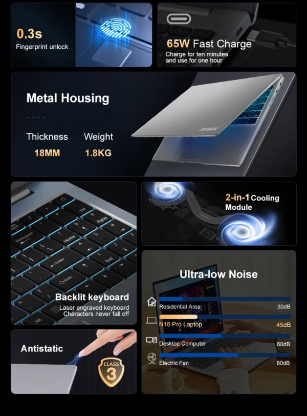 Laptop 16 inch 2.5K 120Hz Intel Core i9-12900HK WiFi 6 32GB RAM 1TB SSD Laptop Windows 11 pro Notebook Office Computer – Image 9
