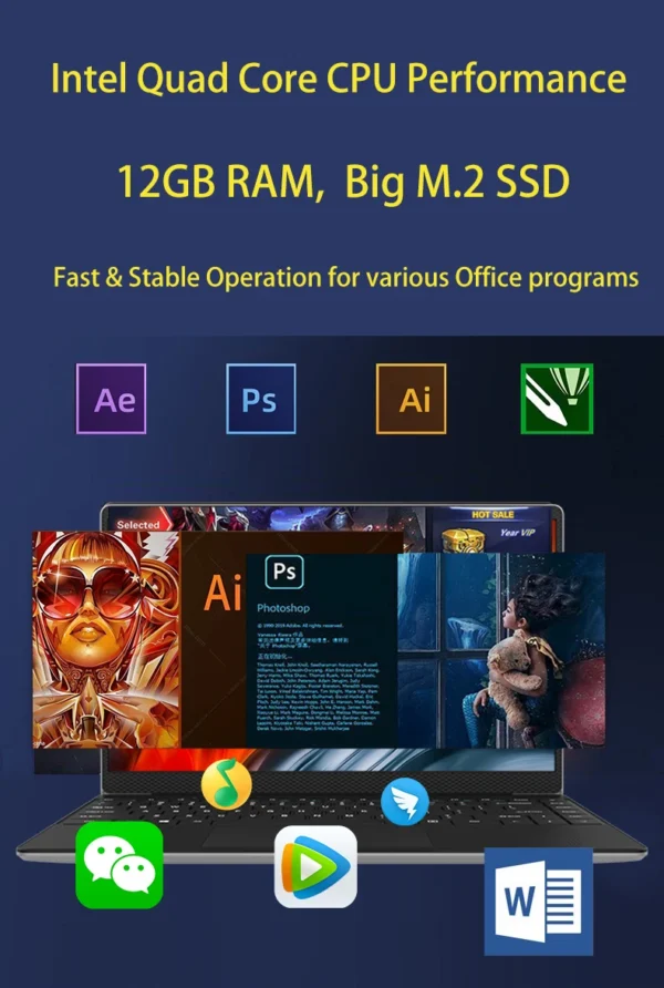 New 14 inch Slim Cheap Notebook Laptop 12GB RAM 1TB/512GB/256GB SSD Windows 10 Quad Core School Netbook Laptops – Image 17