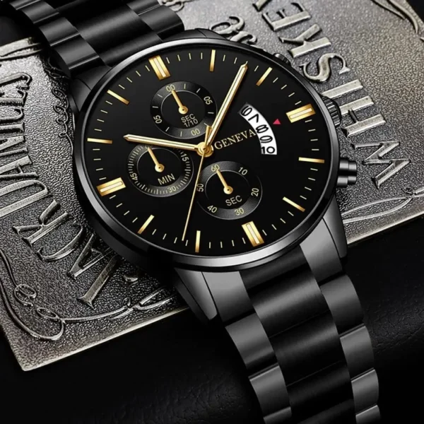 Fashion Men Black Stainless Steel Watch Luxury Calendar Quartz Wrist Watch Mens Business Watches for Man Clock Relogio Masculino – Image 4