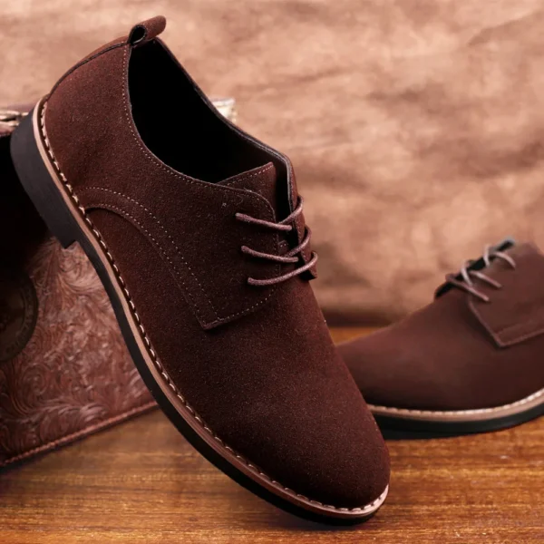 Chaussures homme en cuir suédé – Style Oxford décontracté et classique – Baskets confortables, chaussures habillées à semelle plate, grandes tailles disponibles – Image 7
