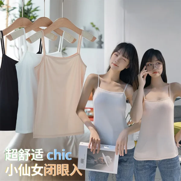 Summer Sexy Sling Camisoles Black White Tank Top Women Crop Tops Sleeveless T-Shirt Sport Vest Simple Solid Color Thin Camisole – Image 2