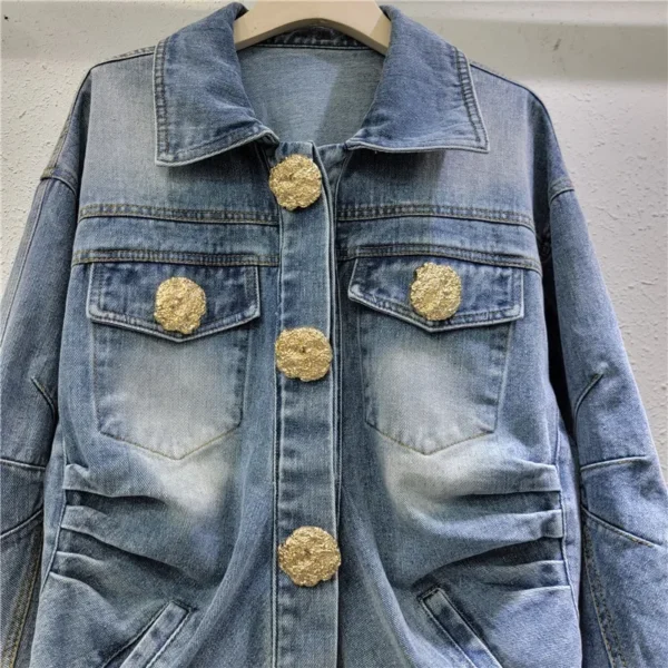 Solid Slimming Spliced Buttons Fashion Jackets for Women Lapel Long Sleeves Patchwork Folds High Street Coat Female New – Image 3