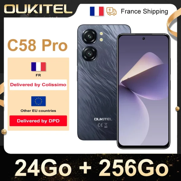 OUKITEL C58 Pro Phone Portable - 6.7 " - 24Go + 256 Go - 50MP-5150mAh-Android Smartphone 14 - NFC GPS Double SIM 4G