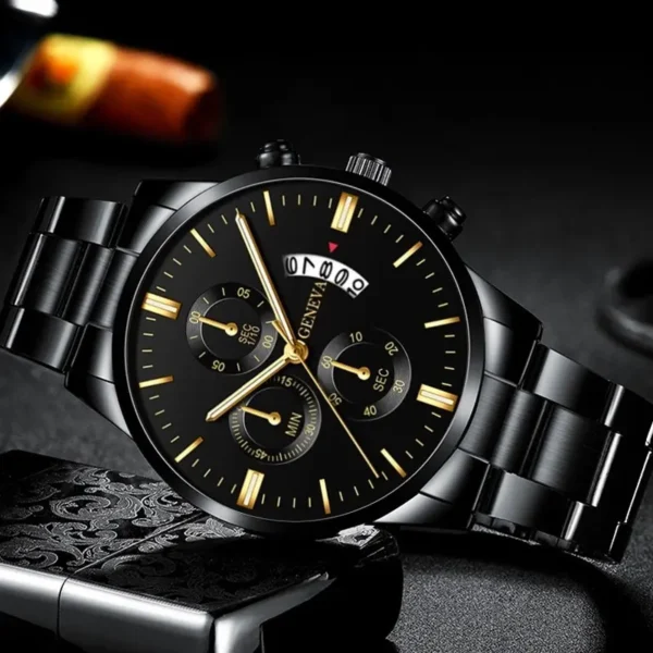 Fashion Men Black Stainless Steel Watch Luxury Calendar Quartz Wrist Watch Mens Business Watches for Man Clock Relogio Masculino – Image 3