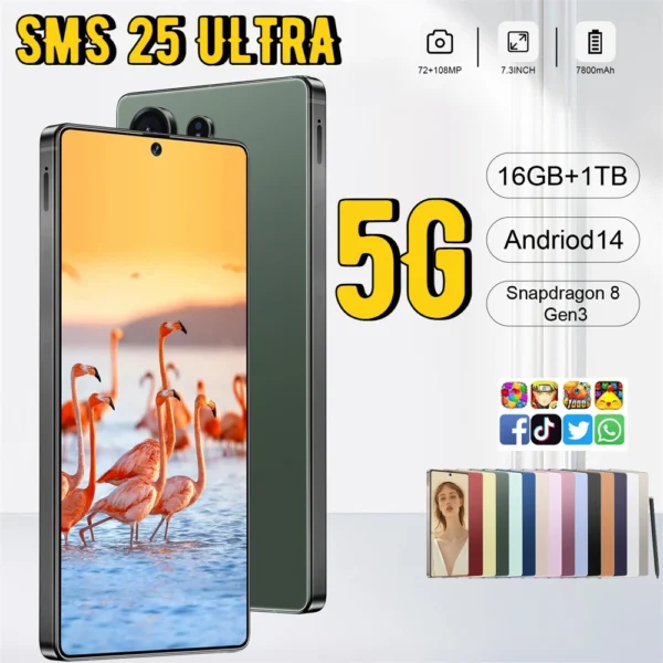 New SMS 25 Ultra Smartphone Original Android 7.3HD Cell Phone Snapdragon 8 Gen3 Dual SIM Cellphones 4G 5G Unlocked Mobile Phones