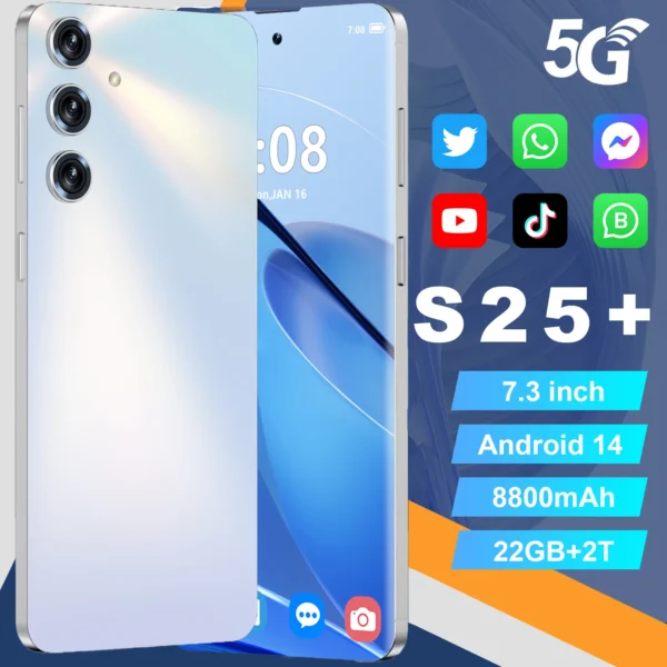 Global Version S25+ Ultra Smartphone Qualcomm8 Gen2 8800mAh Large Battery 7.3" 120Hz HD+ Display 108MP Camera Cellphone Celular