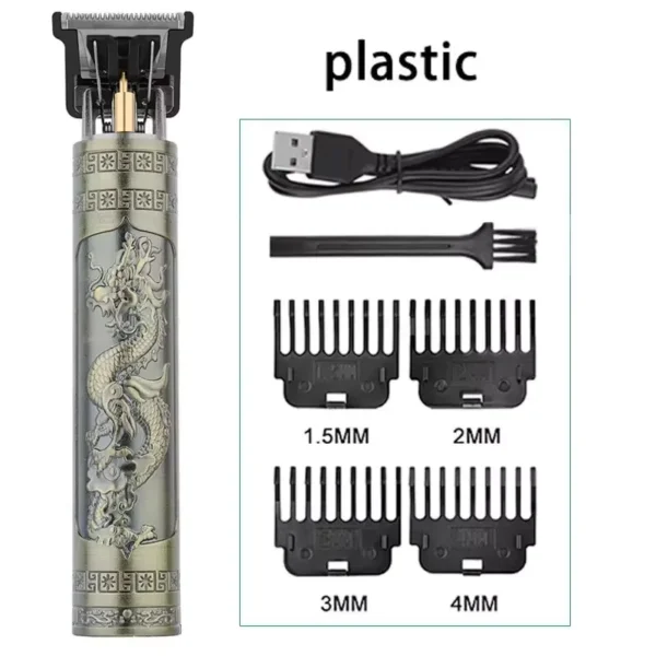 Tondeuse électrique vintage T9 – Rasoir professionnel rechargeable pour hommes – Coupe de cheveux précise, design Dragon ou Bouddha, idéale pour barbiers – Image 8