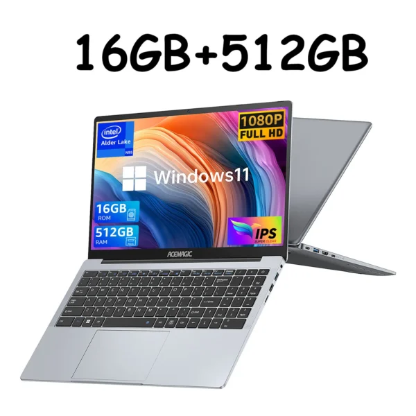 ACEMAGIC 15.6" Ultra Slim Laptop 16GB RAM 512GB SSD Intel N97 Notebook Gamer 1920*1080 Display Office Study Computer Windows 11 – Image 7