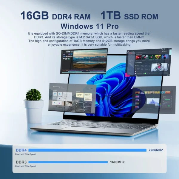 16"Gaming Laptop-Intel Celeron N95 4K HD 120Hz 32GB RAM 2TB SSD Windows 11 Fingerprint Unlock High-Performance Office&Gaming PC – Image 3