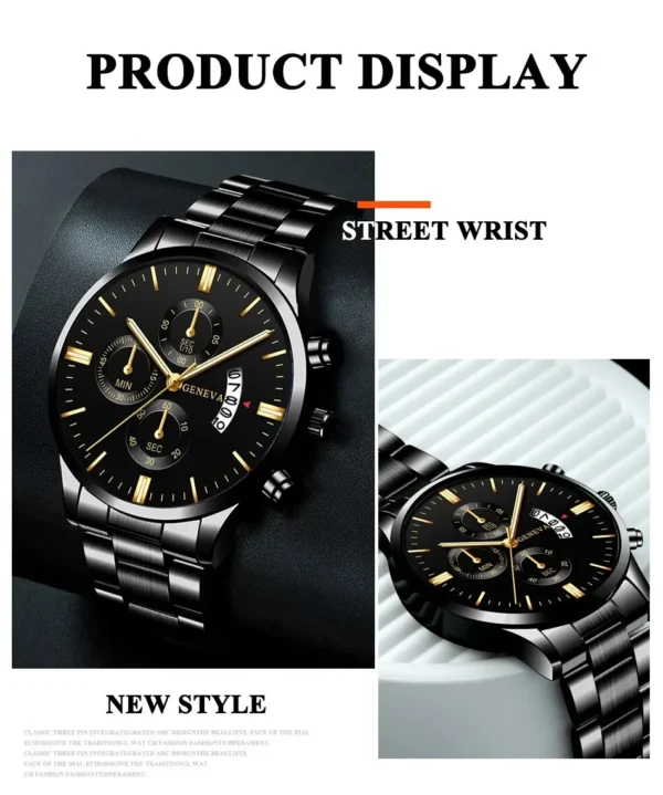 Fashion Men Black Stainless Steel Watch Luxury Calendar Quartz Wrist Watch Mens Business Watches for Man Clock Relogio Masculino – Image 18