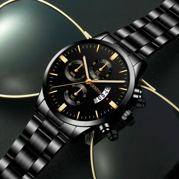 Fashion Men Black Stainless Steel Watch Luxury Calendar Quartz Wrist Watch Mens Business Watches for Man Clock Relogio Masculino – Image 5