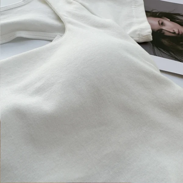 T-shirt Woman clothing Square Neckline tops Short Sleeve crop top with bras for women girls sexy street wear Backless top tees – Image 12