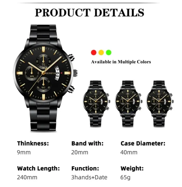 Fashion Men Black Stainless Steel Watch Luxury Calendar Quartz Wrist Watch Mens Business Watches for Man Clock Relogio Masculino – Image 14